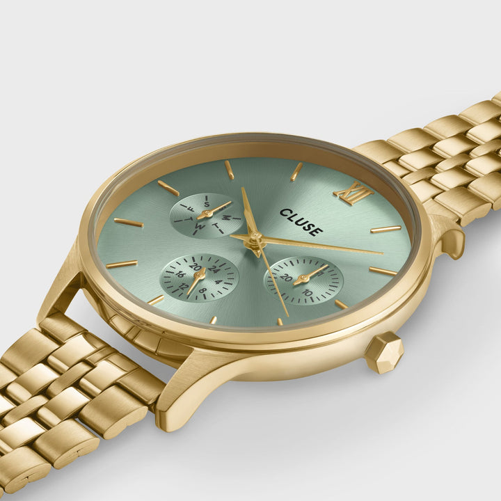 Orologio Donna Multifunzione Dorato con Quadrante Verde Salvia in Acciaio