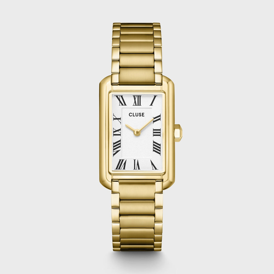 Orologio Donna Rettangolare Dorato in Acciaio con Quadrante Bianco