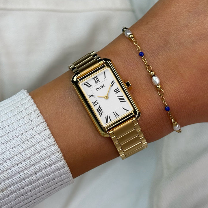 Orologio Donna Rettangolare Dorato in Acciaio con Quadrante Bianco