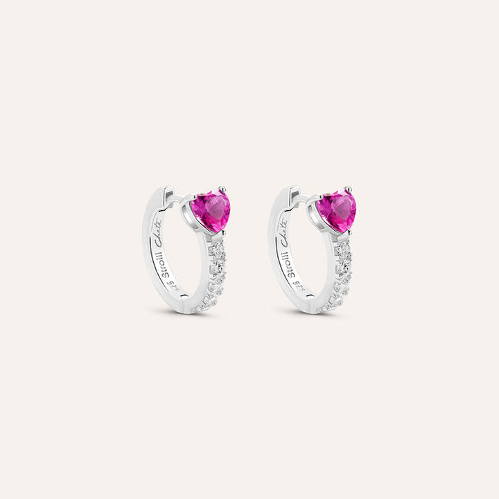 Orecchini a cerchio cuore Silver Elegance in argento con zirconi rosa