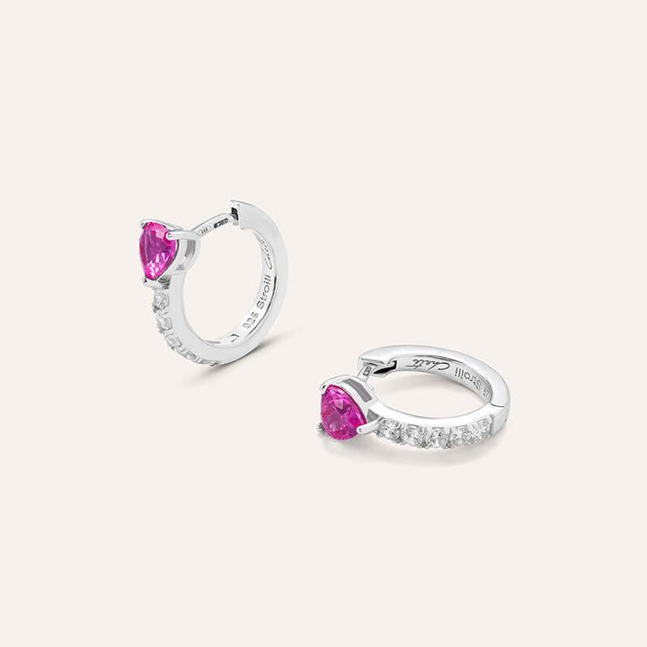 Orecchini a cerchio cuore Silver Elegance in argento con zirconi rosa
