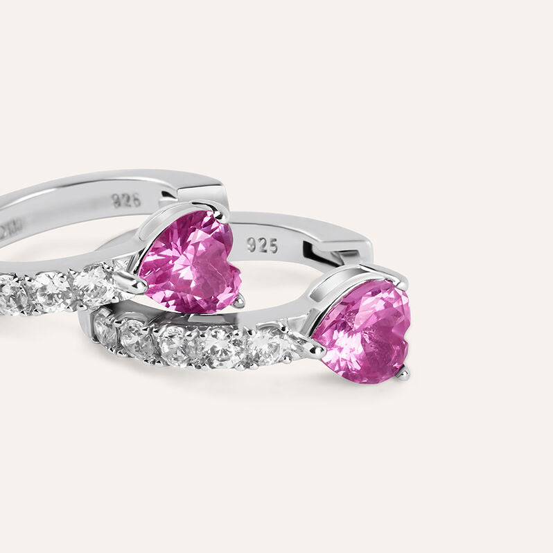 Orecchini a cerchio cuore Silver Elegance in argento con zirconi rosa