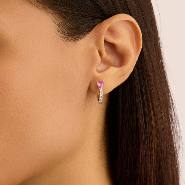Orecchini a cerchio cuore Silver Elegance in argento con zirconi rosa