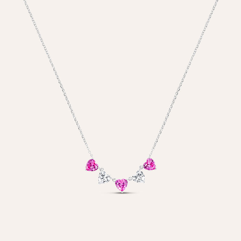 Collana cuori Silver Elegance in argento con zirconi rosa