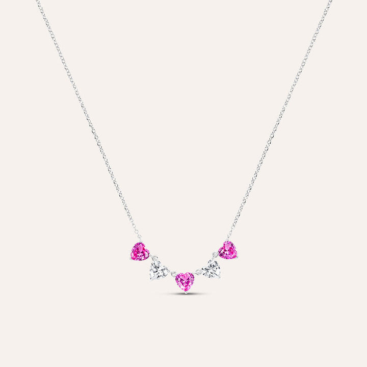 Collana cuori Silver Elegance in argento con zirconi rosa