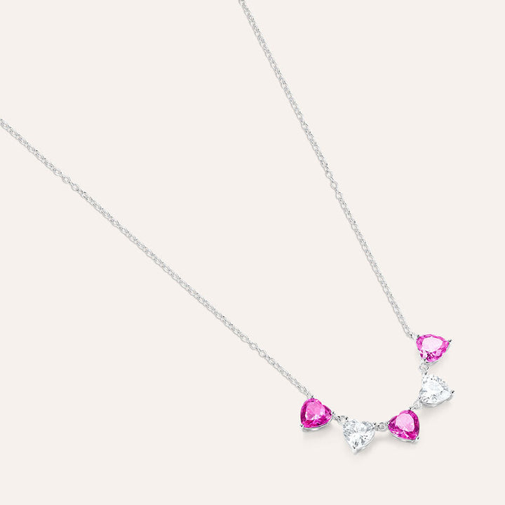 Collana cuori Silver Elegance in argento con zirconi rosa