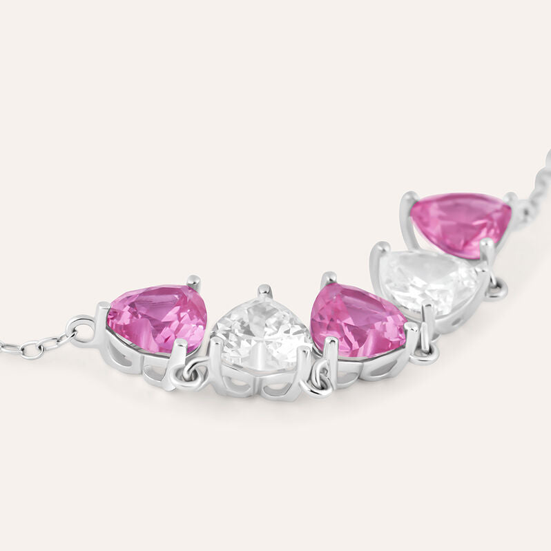 Collana cuori Silver Elegance in argento con zirconi rosa