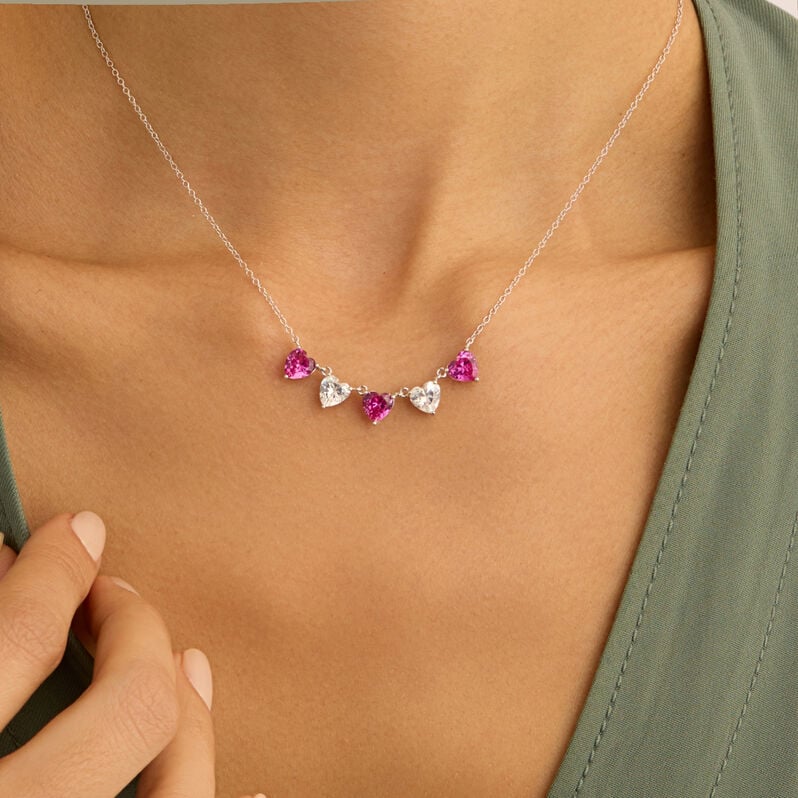 Collana cuori Silver Elegance in argento con zirconi rosa