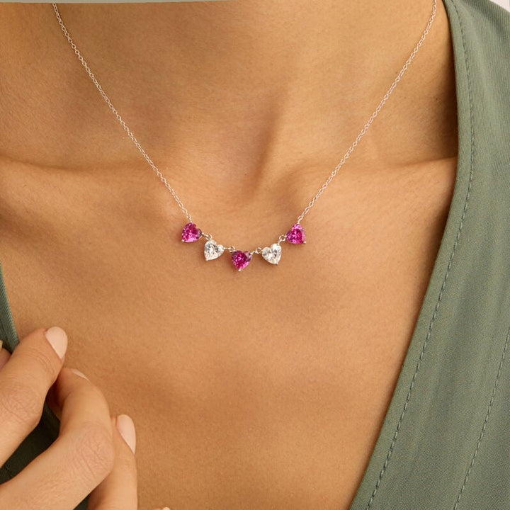 Collana cuori Silver Elegance in argento con zirconi rosa
