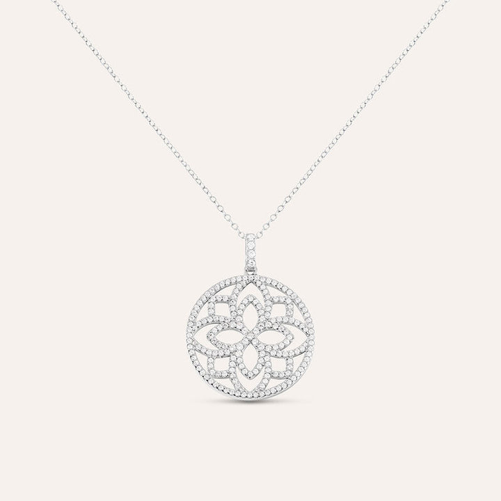 Collana fiore Silver Shine in argento rodiato con zirconi bianchi