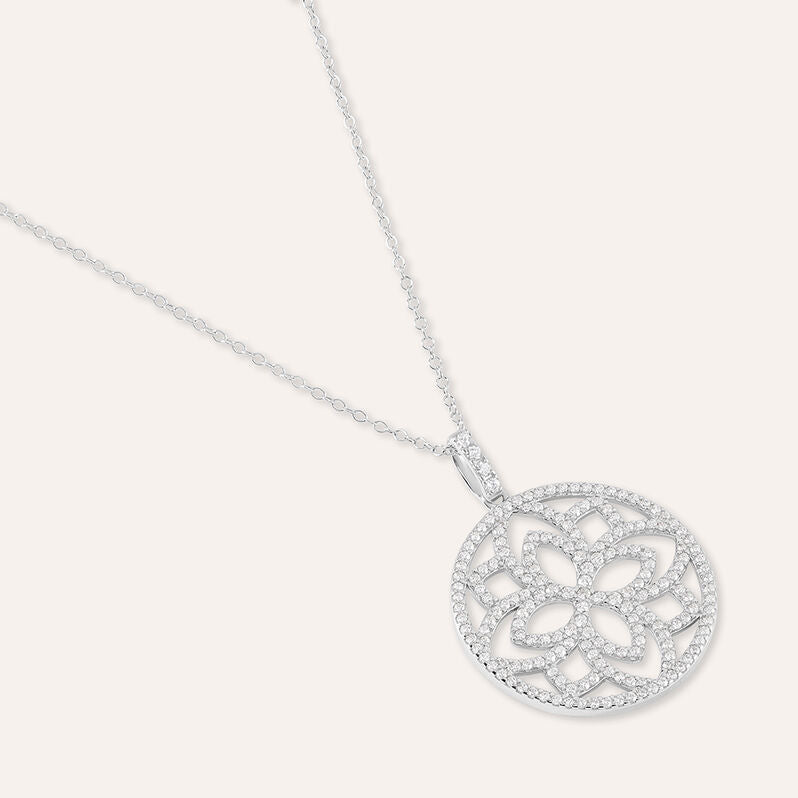 Collana fiore Silver Shine in argento rodiato con zirconi bianchi