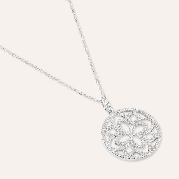 Collana fiore Silver Shine in argento rodiato con zirconi bianchi