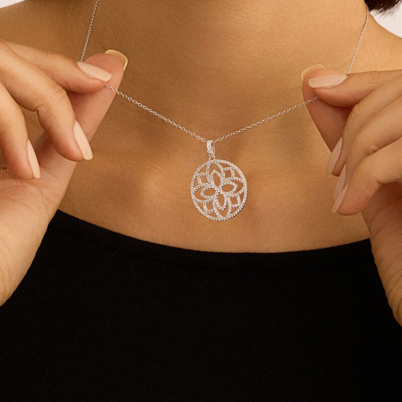 Collana fiore Silver Shine in argento rodiato con zirconi bianchi
