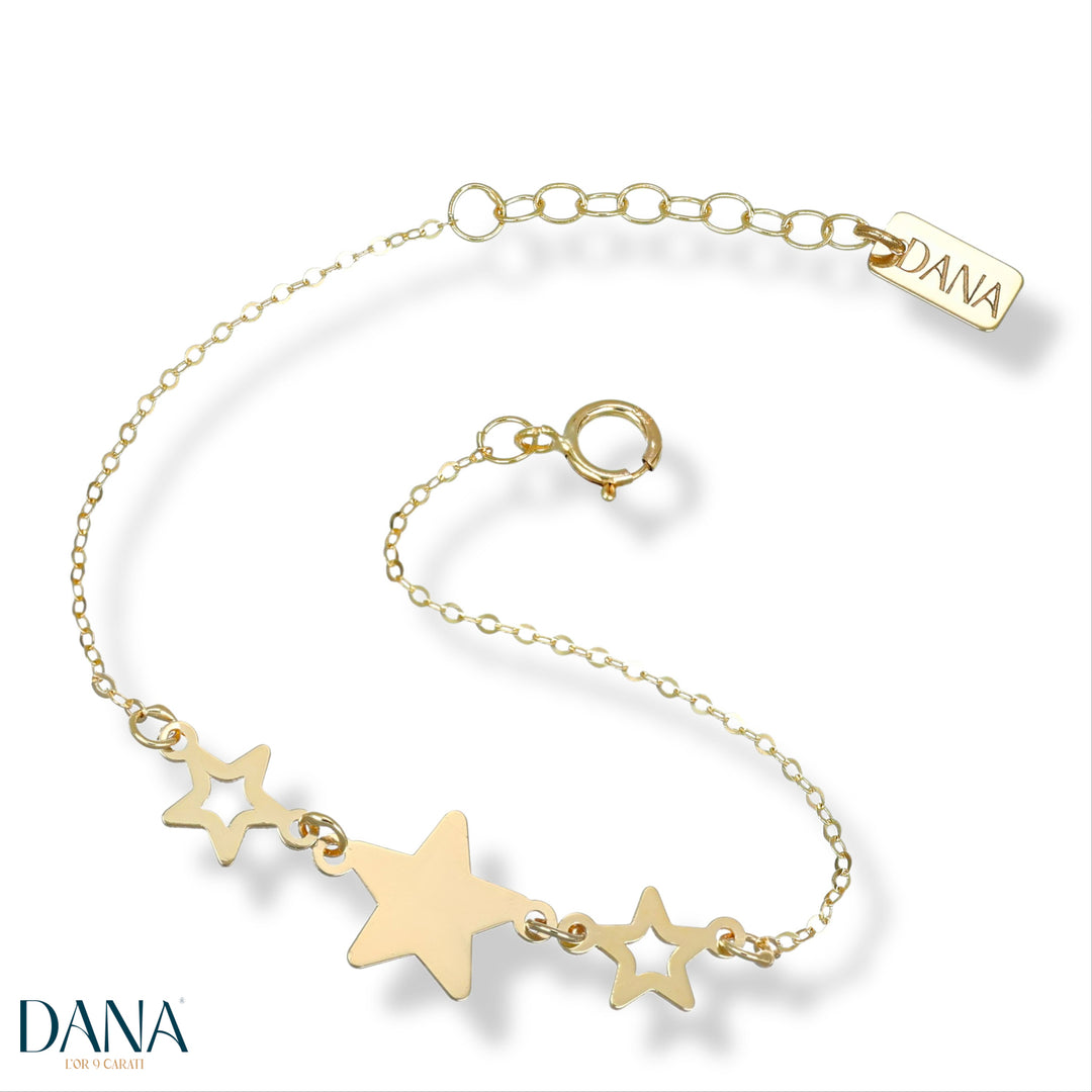 Bracciale Baby con stelle in Oro Giallo da 13 + 2 cm