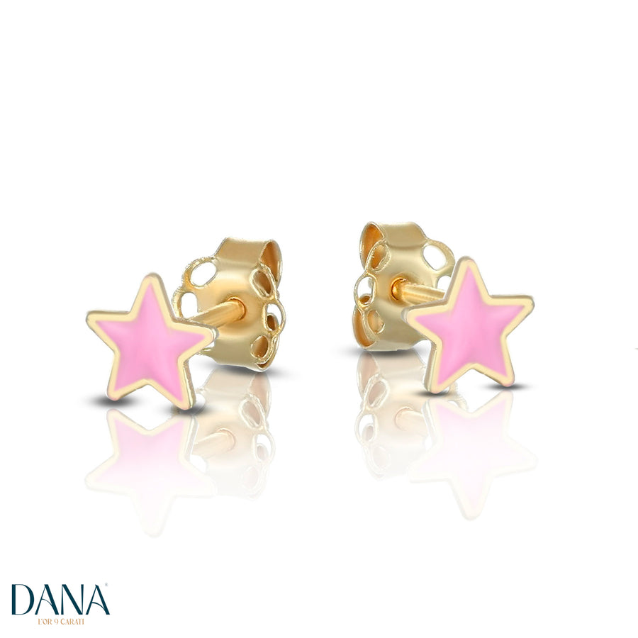 Orecchini Baby a lobo con stella in Oro Giallo e Smalto Rosa