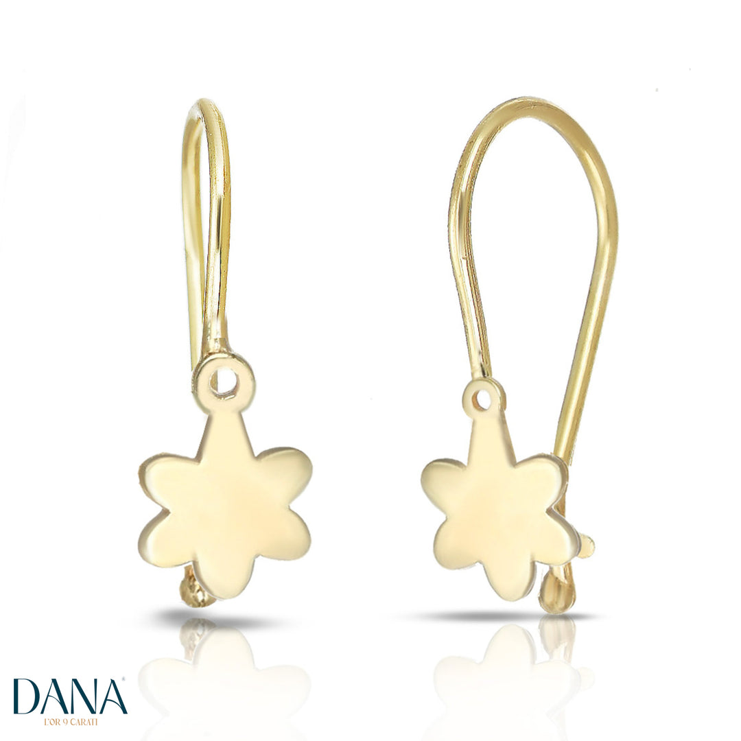 Orecchini Baby a lobo, chiusura ad amo, con Fiore in Oro Giallo