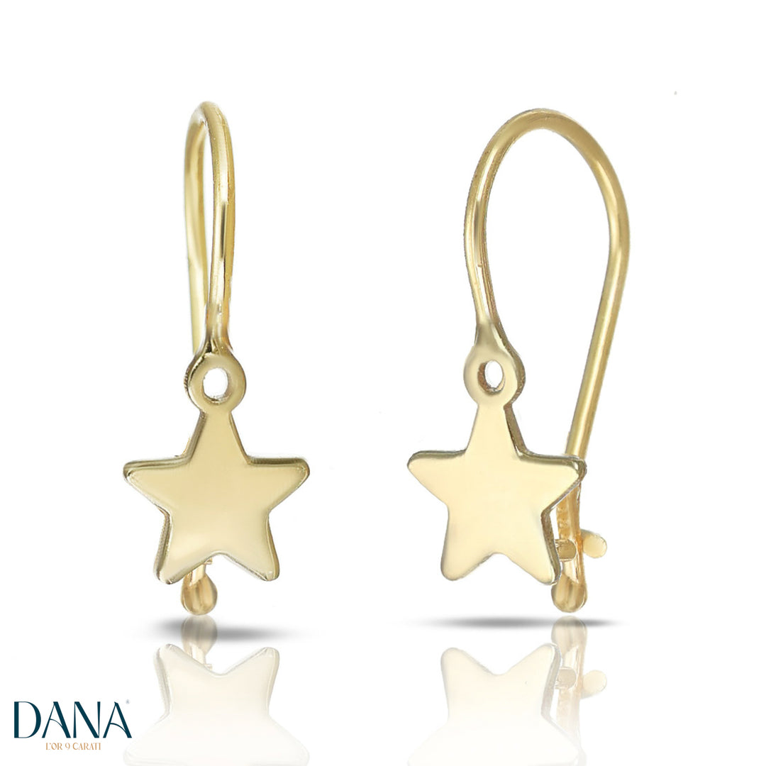 Orecchini Baby a lobo, chiusura ad amo, con Stella in Oro Giallo