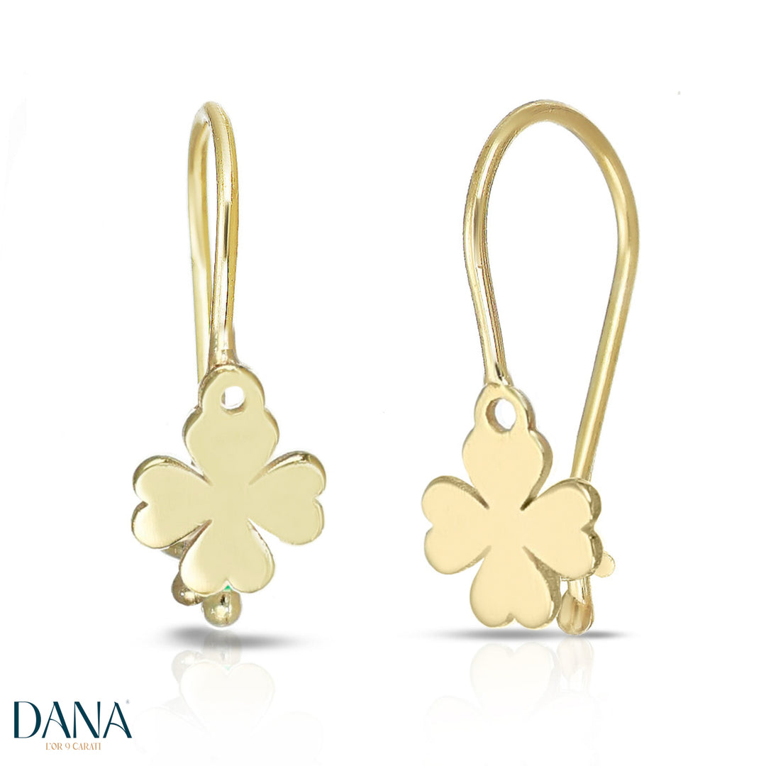 Orecchini Baby a lobo, chiusura ad amo, con Quadrifoglio in Oro Giallo