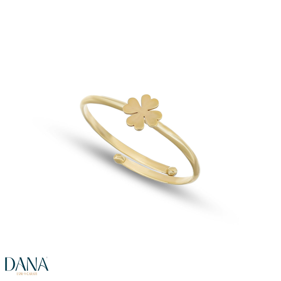 Anello da Donna con quadrifoglio regolabile da misura 10 a 14 in Oro Giallo