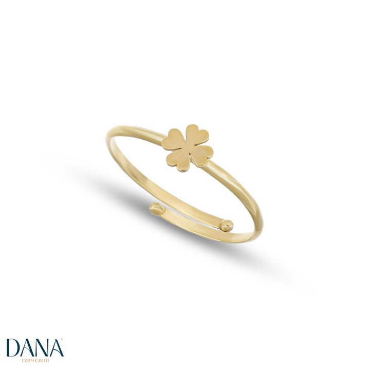 Anello da Donna con quadrifoglio regolabile da misura 10 a 14 in Oro Giallo