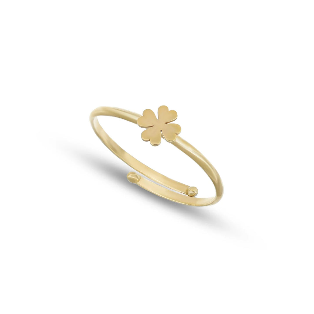 Anello da Donna con quadrifoglio regolabile da misura 10 a 14 in Oro Giallo 9 kt