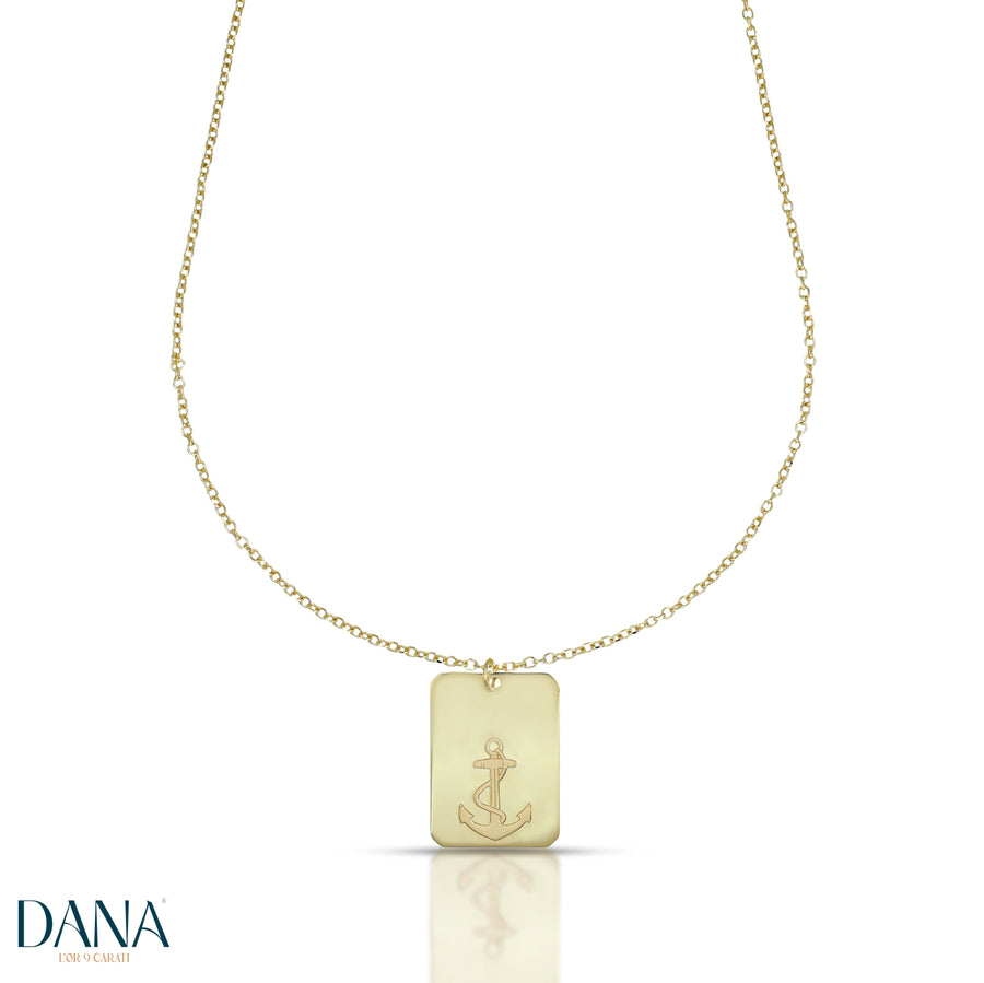 Collana da Uomo con Ancora satinata su piastra rettangolare in Oro Giallo da 50