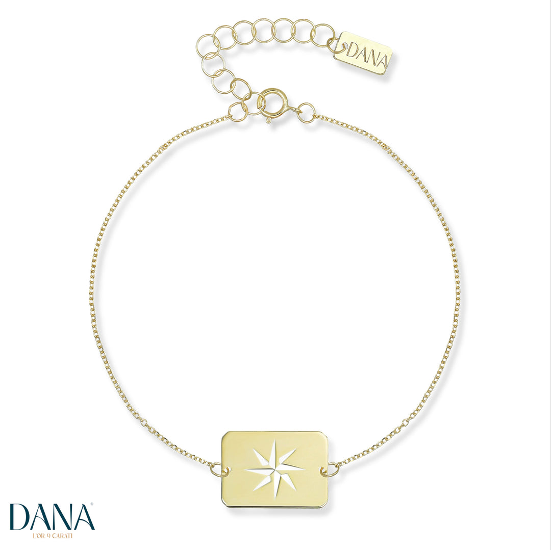 Bracciale da Uomo con rosa dei venti traforata su piastra rettangolare in Oro Gi