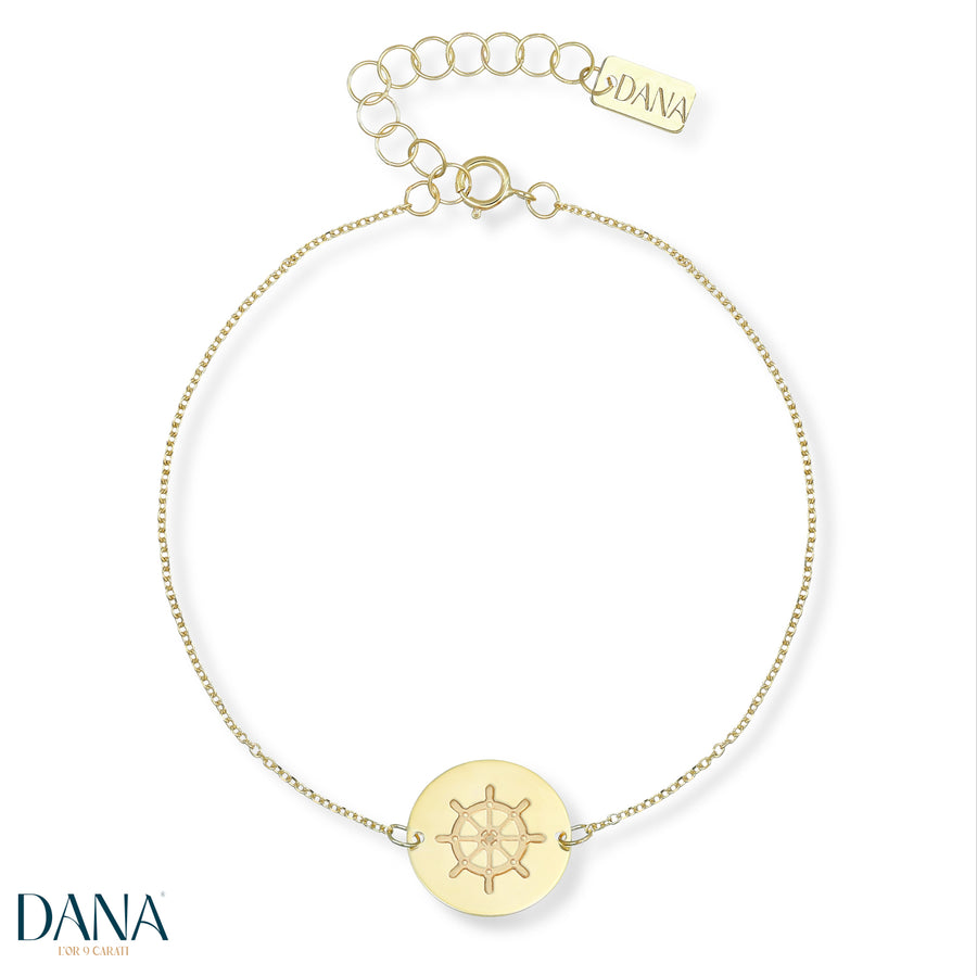 Bracciale da Uomo con timone satinato su piastra tonda in Oro Giallo da 19 + 2 c