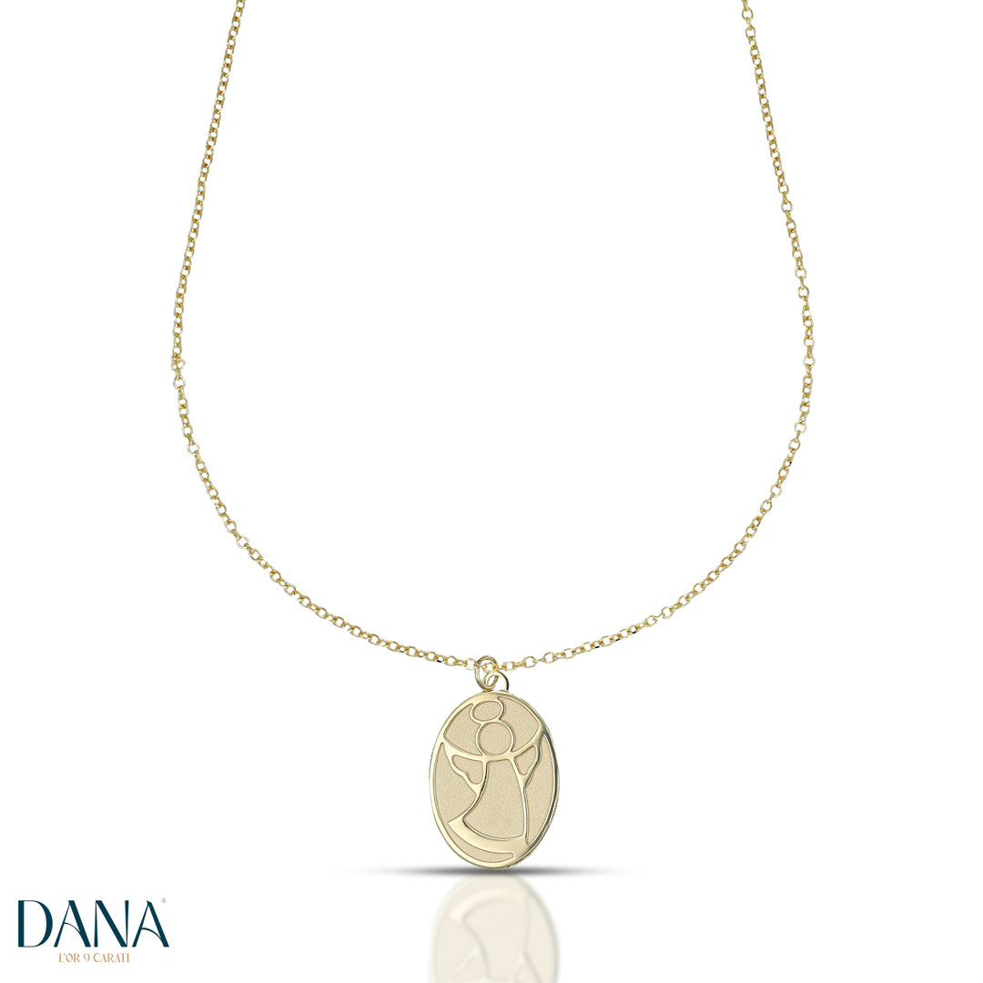 Collana da Donna con angelo di forma ovale in Oro Giallo da 42 + 3 cm