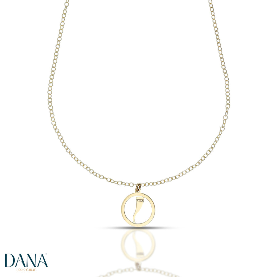 Collana da Donna con corno napoletano cerchiato in Oro Giallo da 42 + 3 cm