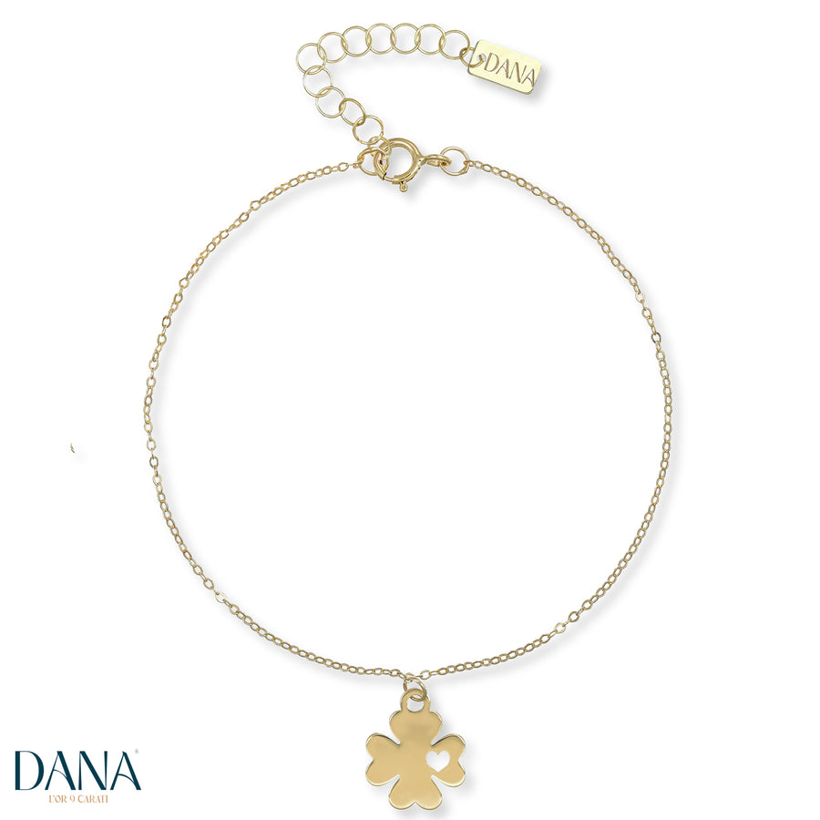 Bracciale da Donna con Quadrifoglio pendente da 16 + 3 cm in Oro Giallo