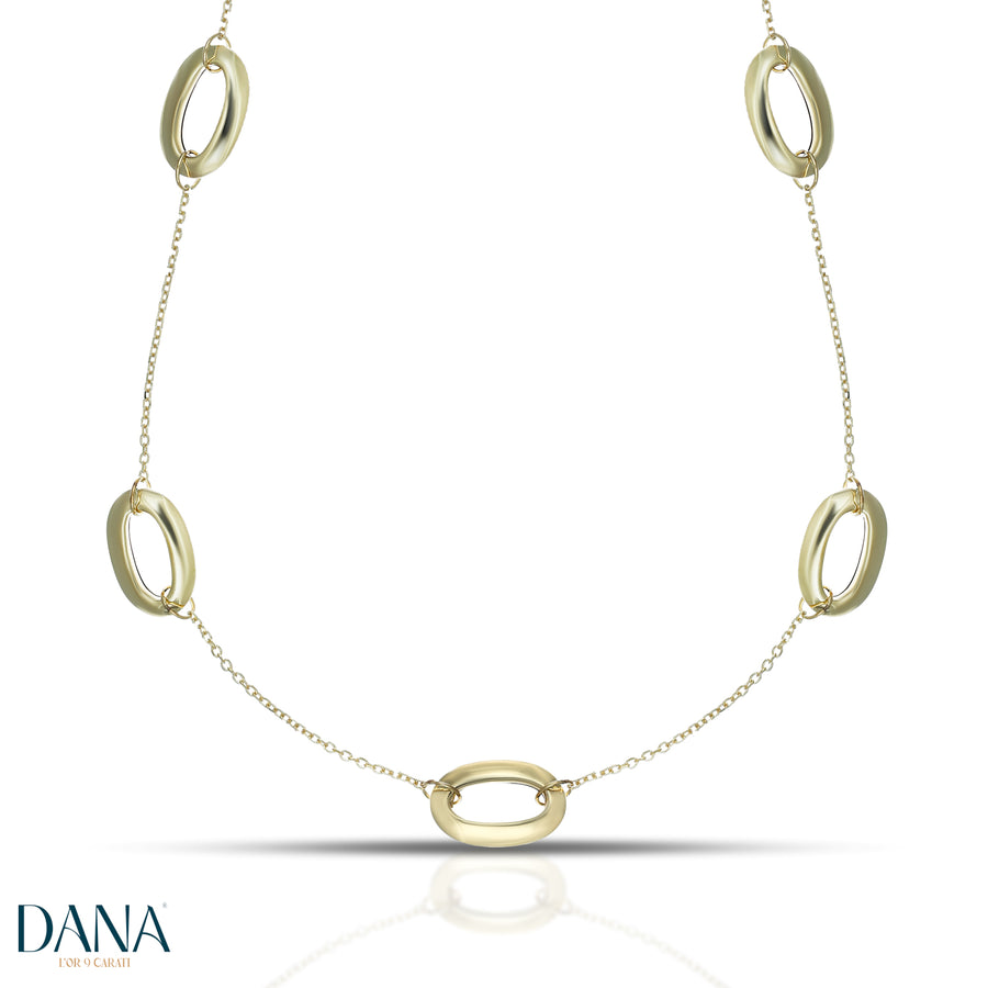 Collana da Donna, modello girocollo, con 5 elementi ovali distanti, lunghezza 45
