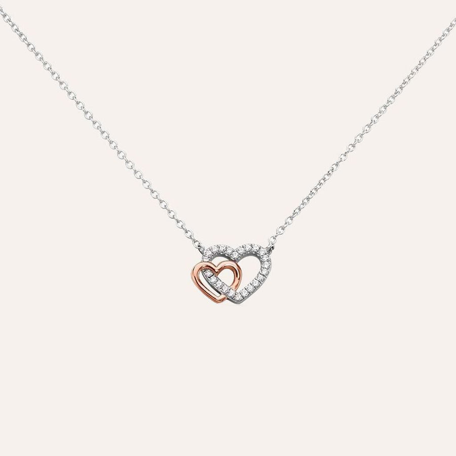 Collana doppio cuore Silver Moments in argento bicolore e zirconi