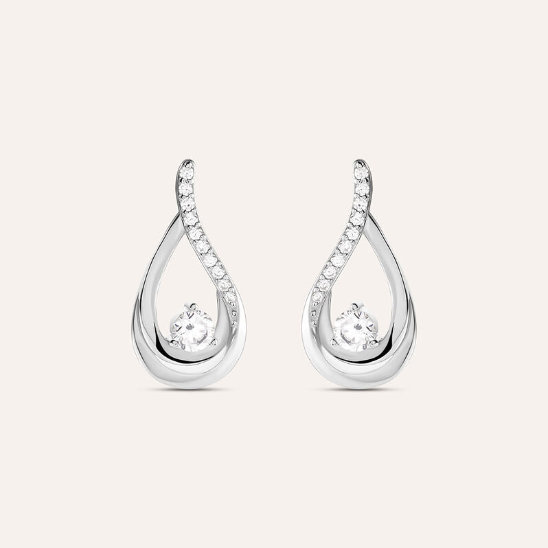 Orecchini Silver Elegance in argento rodiato con zirconi, 2 cm