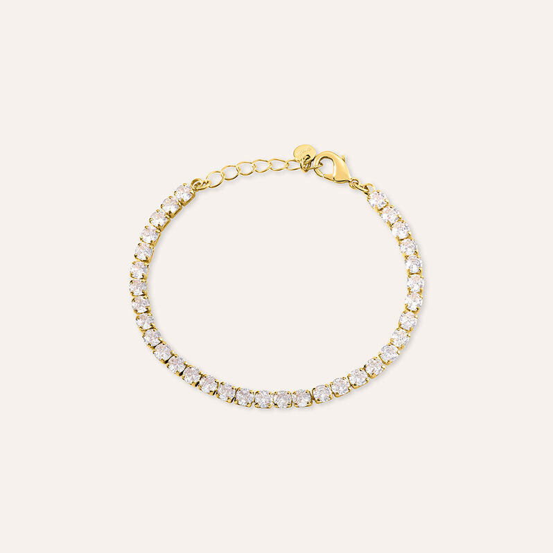 Bracciale tennis Romantic Shine in metallo dorato con cristalli 4 mm