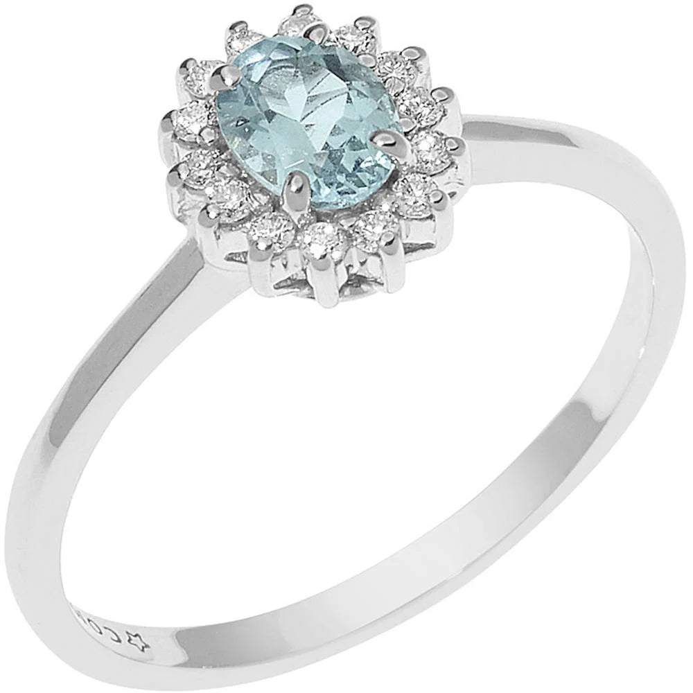 Anello Azzurra Prestige in Oro Bianco con Acquamarina e Diamanti
