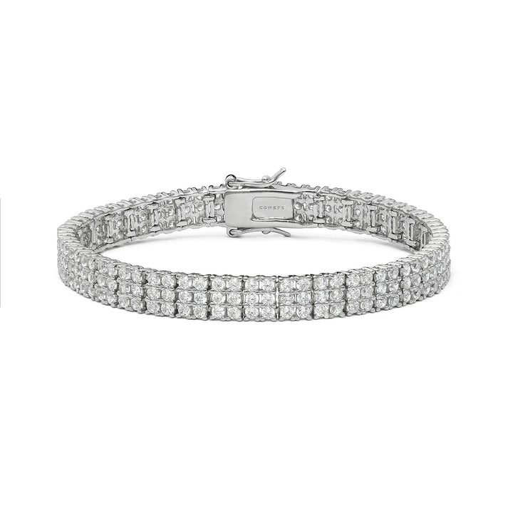 Bracciale Tennis in Argento con Tre File di Pietre Bianche 17 cm