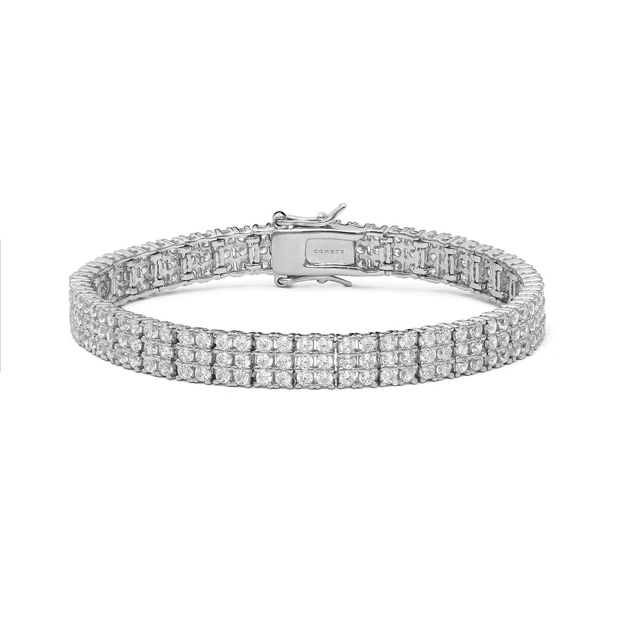 Bracciale Tennis in Argento con Tre File di Pietre Bianche 17 cm