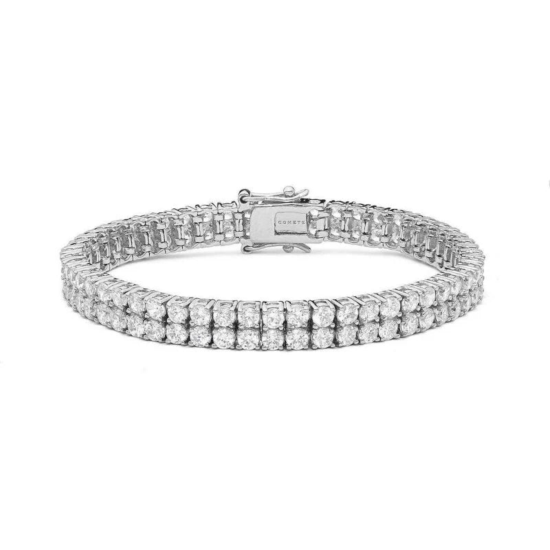 Bracciale Tennis in Argento con Doppia Fila di Zirconi 17 cm