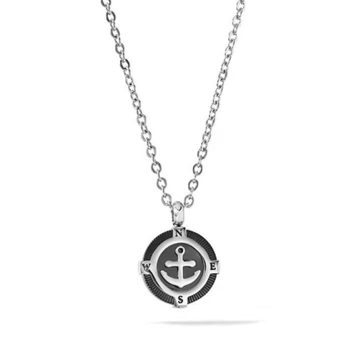 Collana Uomo Navy con Pendente Ancora in Acciaio e PVD Nero 50 cm