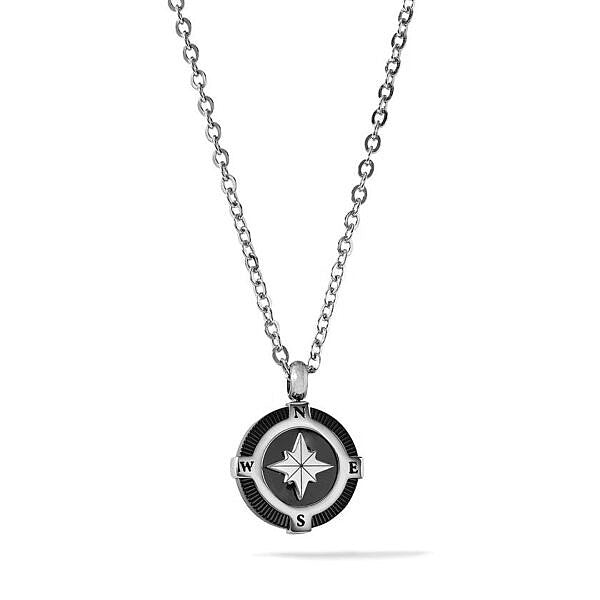 Collana Uomo Navy con Rosa dei Venti in Acciaio e PVD Nero 50/55 cm