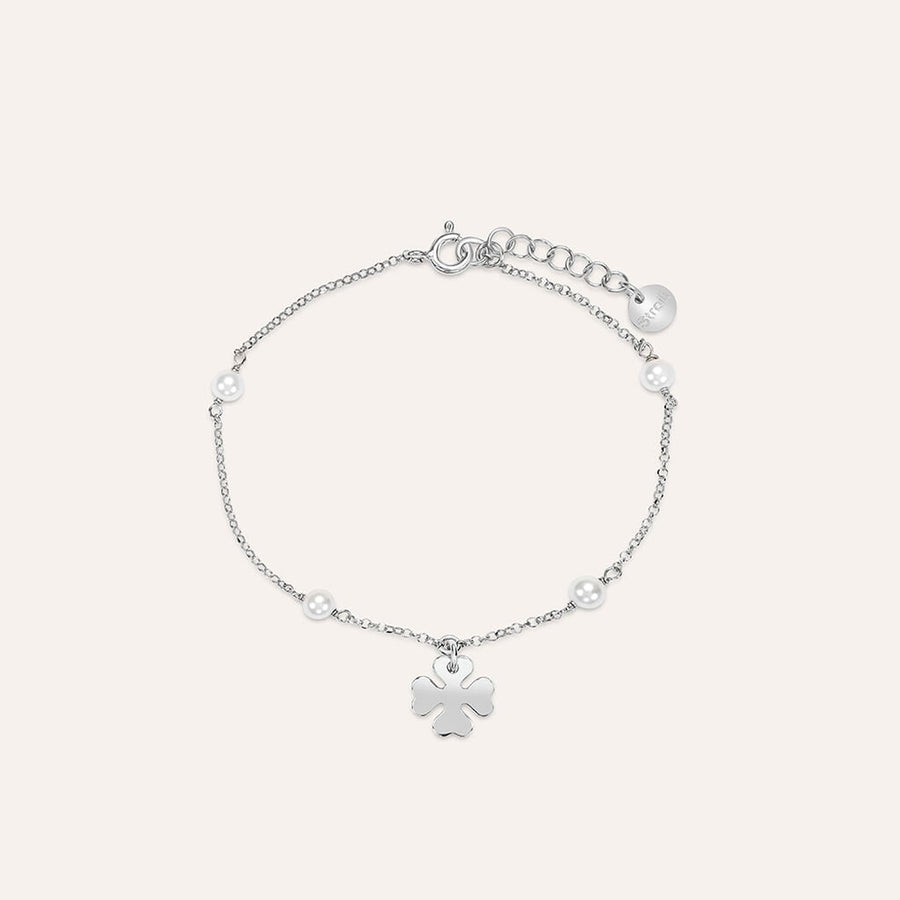 Bracciale quadrifoglio Silver Pearls in argento rodiato con perle