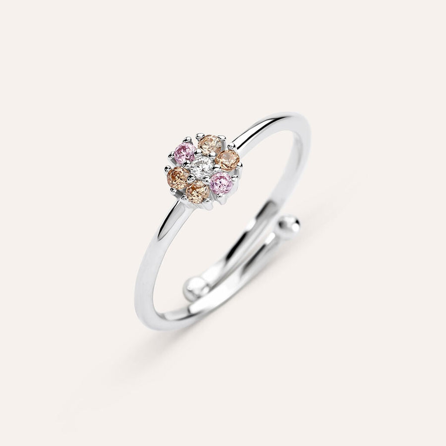 Anello fiore Silver Baby in argento con zirconi colorati, regolabile