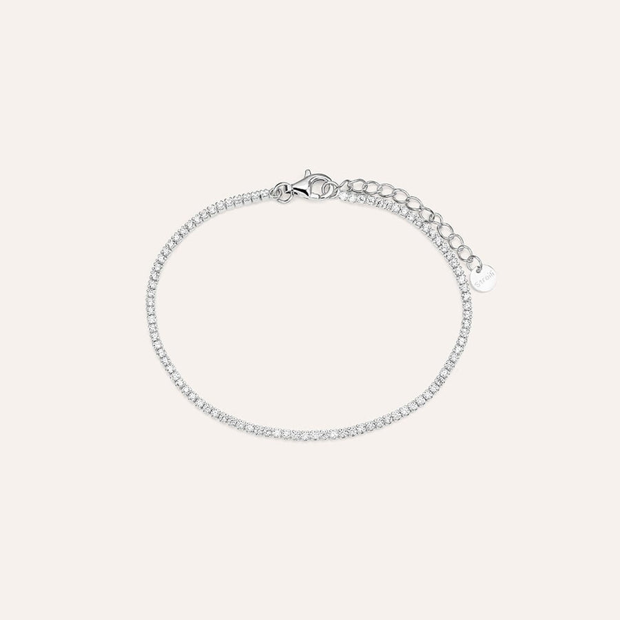 Bracciale tennis Silver Elegance in argento rodiato, zirconi 1,5 mm