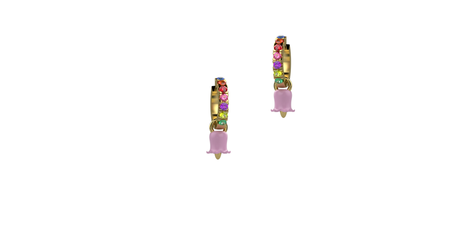 Orecchini Campanella della Gioia rosa con pietre multicolor