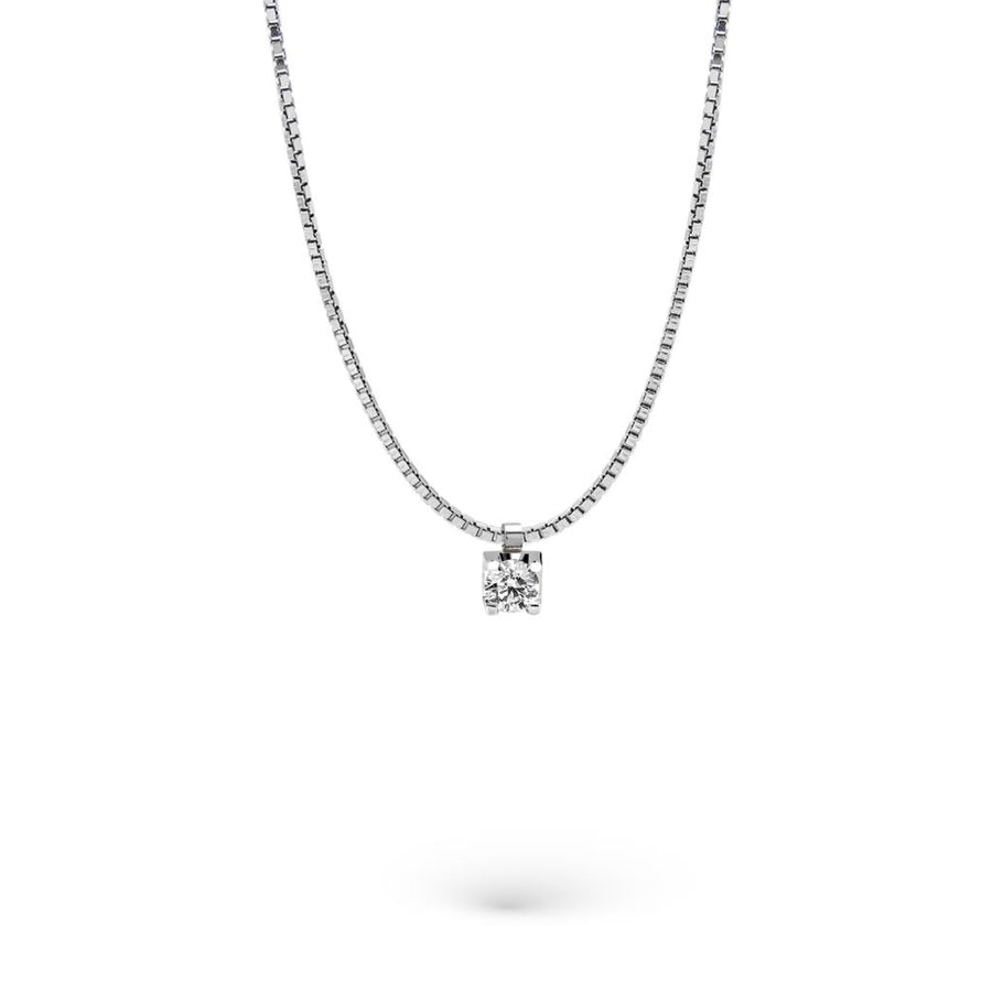 Girocollo in Oro bianco con punto luce diamante solitario