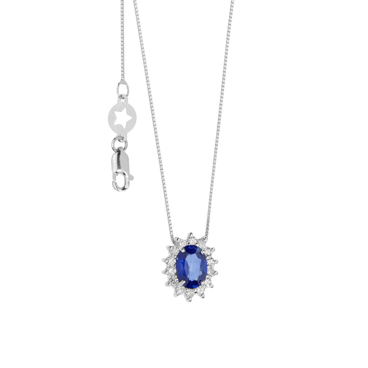 Girocollo in Oro 750. Diamanti bianchi P.Ct.21 Col. G Purezza SI. Zaffiro blu