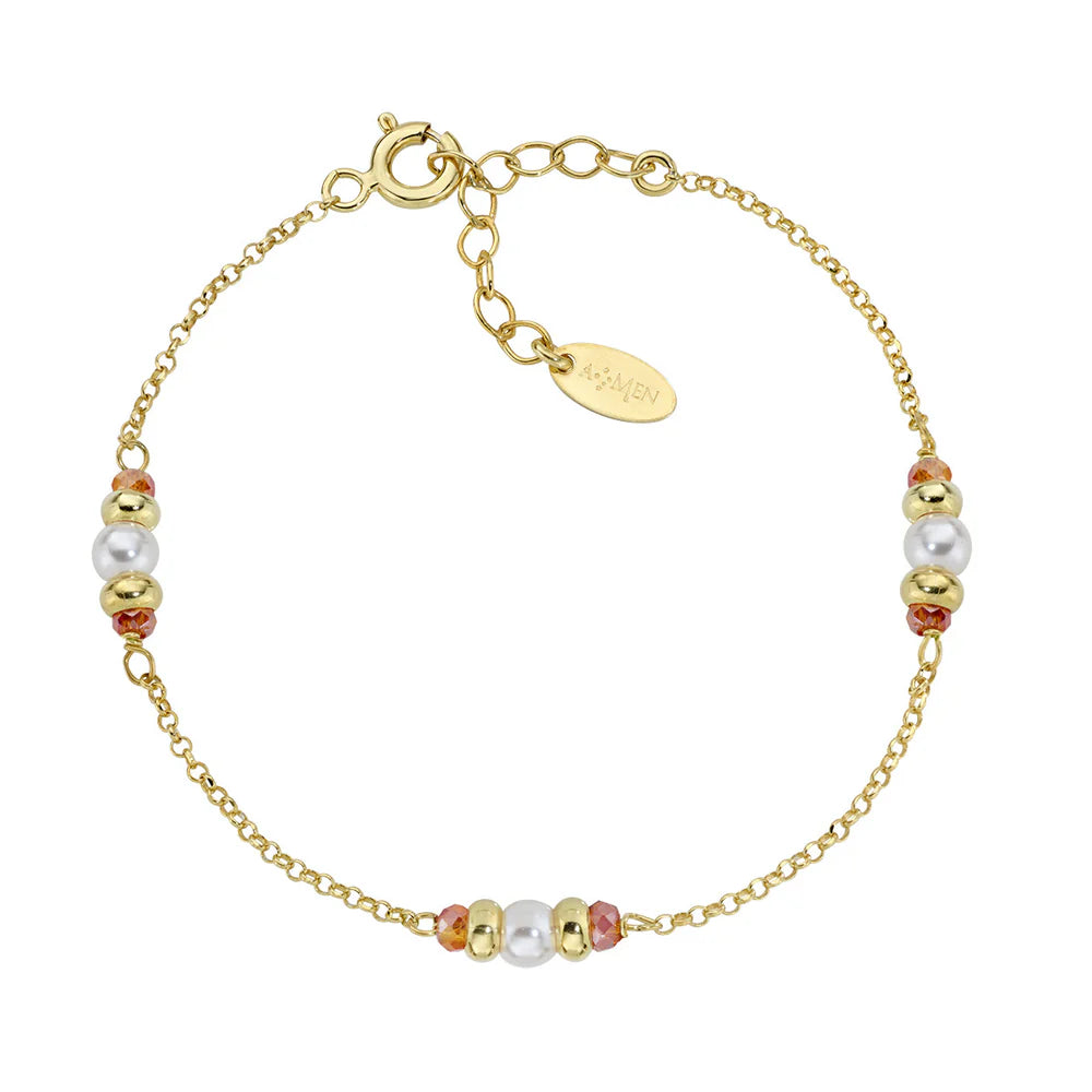 Bracciale Rainbow Dorato Cristalli Arancioni e Perle