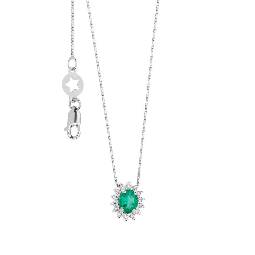 Collana Regina in Oro Bianco con Smeraldo e Diamanti