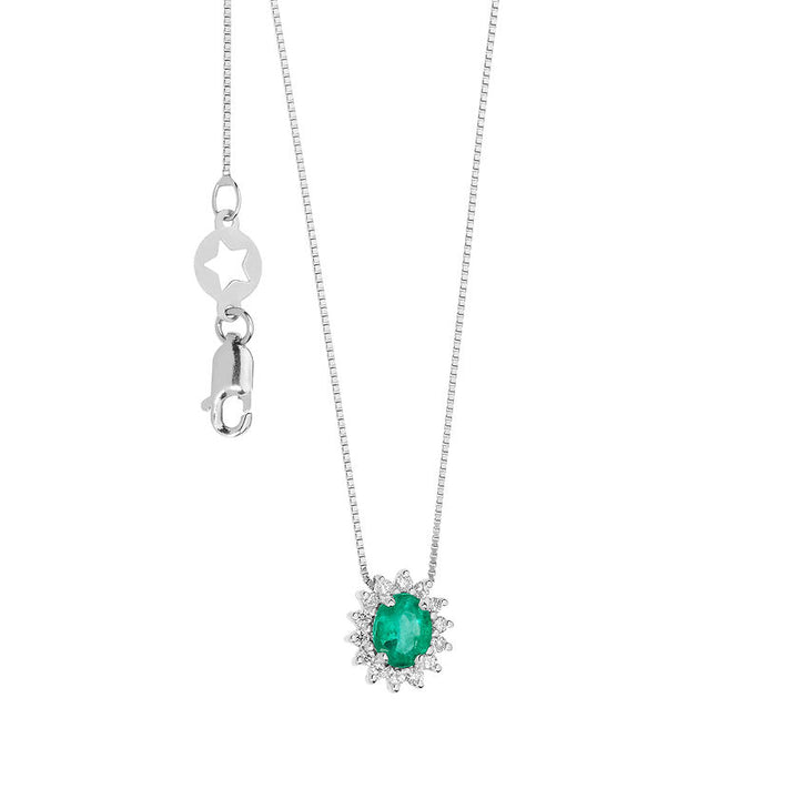 Collana Regina in Oro Bianco con Smeraldo e Diamanti